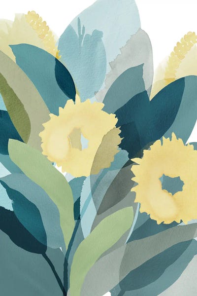 Minimalist Bohemian Decor: Yellow Teal Floral III by Flora Kouta
