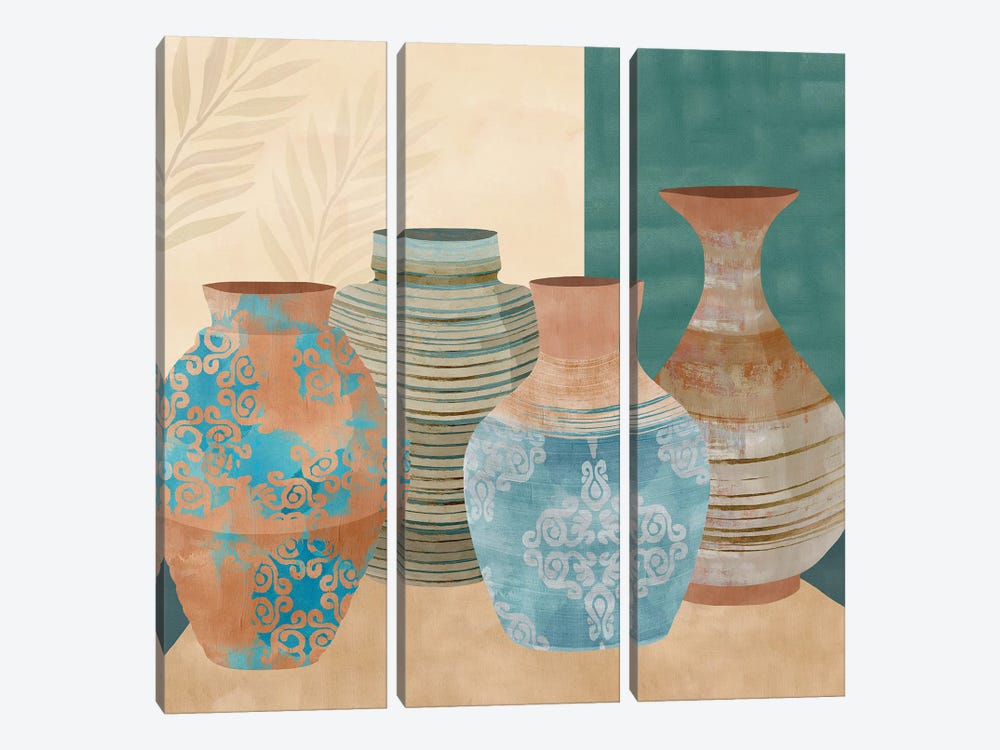Earthenware Pots II by Flora Kouta 3-piece Canvas Art Print