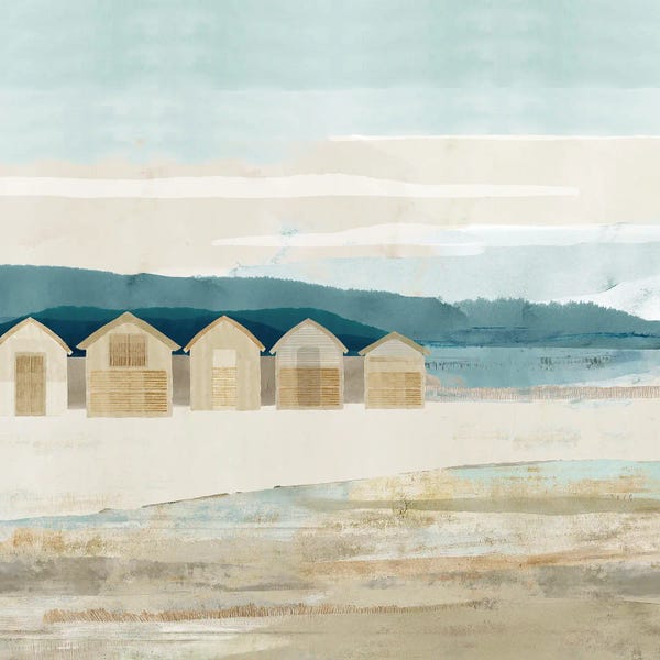 Large Coastal Art - Canvas Prints: Stone Bay Huts I by Flora Kouta