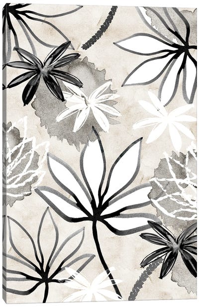 Monochrome Flowers I Canvas Art Print - Flora Kouta