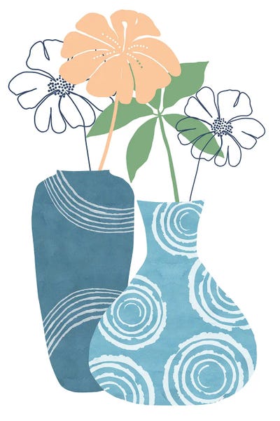 Flora Kouta: Blue Decorative Pots II by Flora Kouta