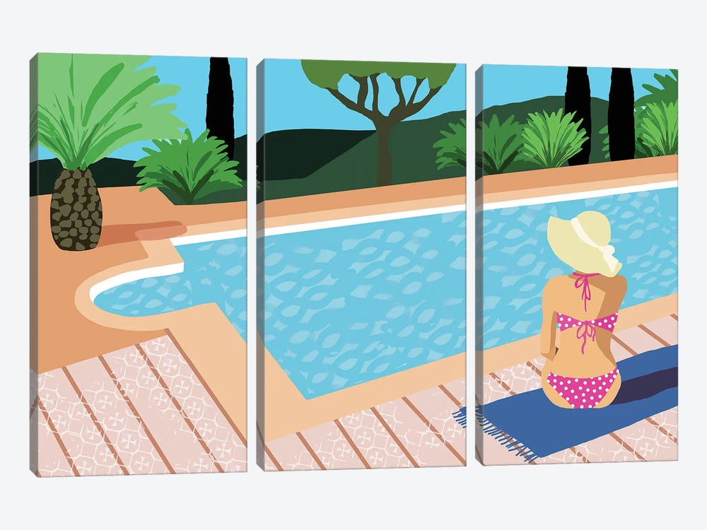 Pool Days I by Flora Kouta 3-piece Canvas Art
