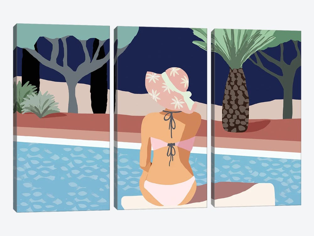 Pool Days II by Flora Kouta 3-piece Canvas Print
