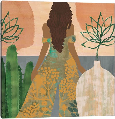 Sweet Jasmine II Canvas Art Print - Orange & Teal