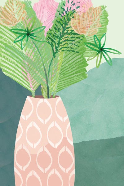 Flora Kouta: Colourful Palm Vase I by Flora Kouta