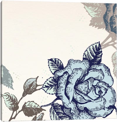 Roses (Brown&Blue) Canvas Art Print - Floral Pattern Collection