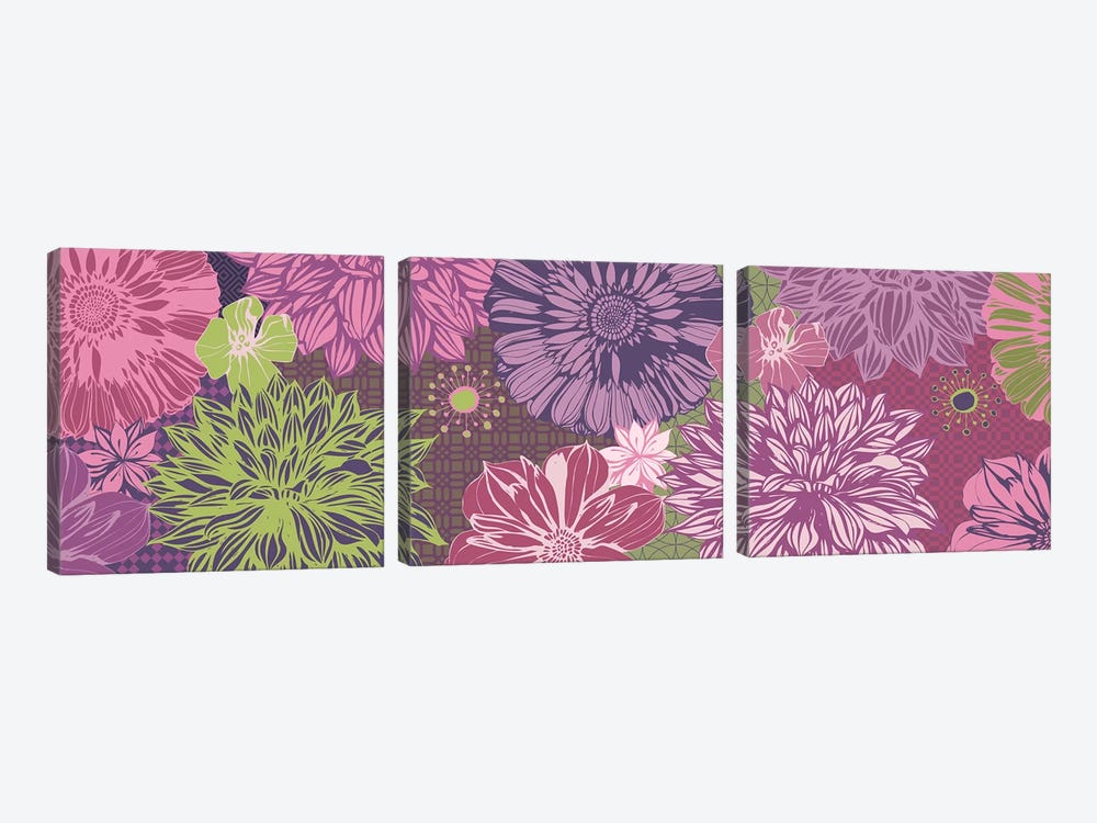 Flowers & Patterns (Green&Pink) by 5by5collective 3-piece Canvas Art