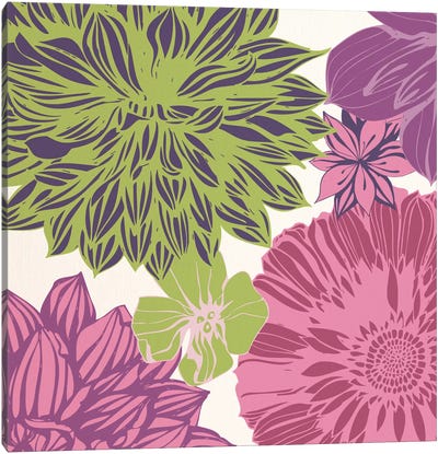 Flowers (Green&Pink) Canvas Art Print - Floral Pattern Collection