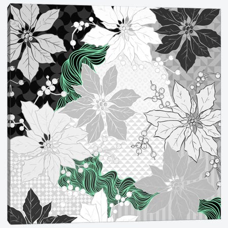 Floral Pattern (Black&White&Green) Canvas Print #FLPN117} by 5by5collective Canvas Art