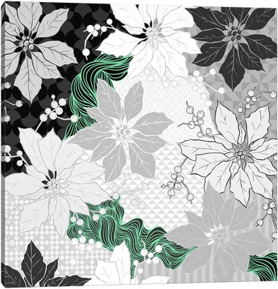 Floral Pattern (Black&White&Green) Canvas Art Print - Floral Pattern Collection