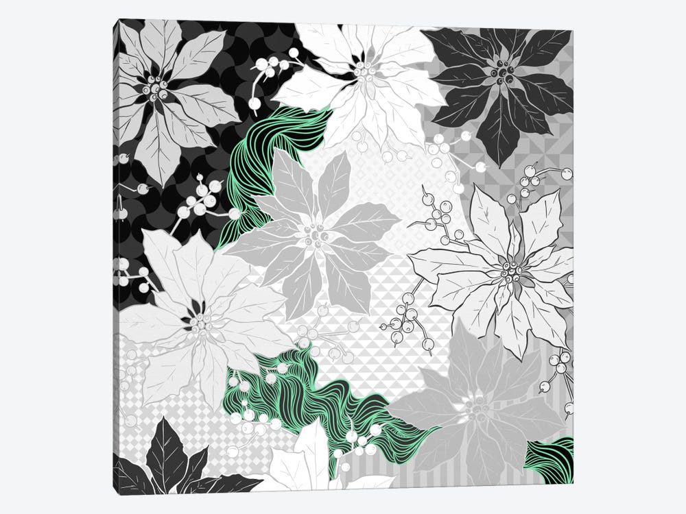 Floral Pattern (Black&White&Green) by 5by5collective 1-piece Canvas Art Print