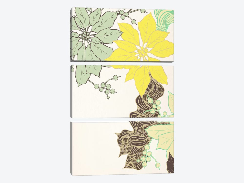 Floral Pattern (Green&Yellow) by 5by5collective 3-piece Canvas Art Print