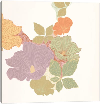 Flowers & Leaves (Multi-Color) Canvas Art Print - Floral Pattern Collection