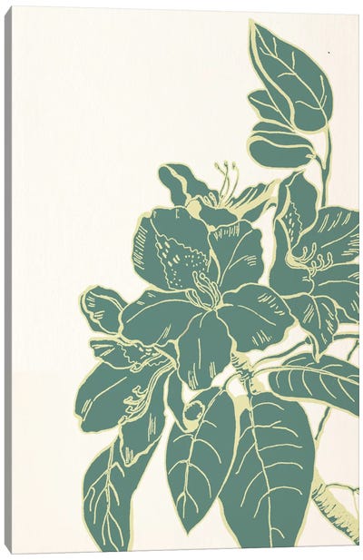 Flower & Leaves (Green) Canvas Art Print - Floral Pattern Collection