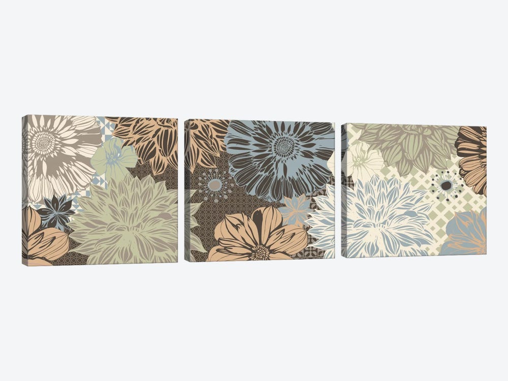Floral Pattern (Dark Colors) by 5by5collective 3-piece Canvas Print