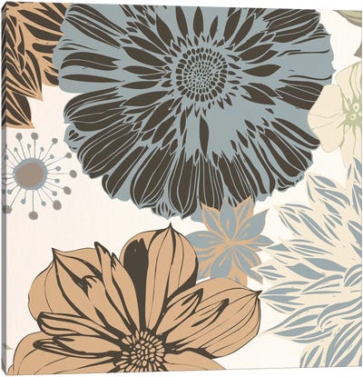 Flowers (Gray&Brown&White) Canvas Art Print - Floral Pattern Collection