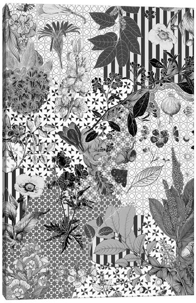 Flower Pattern (Black&White) Canvas Art Print - Floral & Botanical Patterns