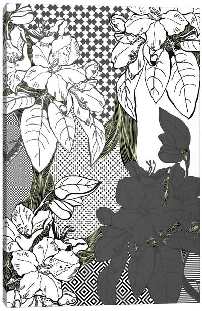 Floral Pattern (White&Black&Green) Canvas Art Print - Floral Pattern Collection