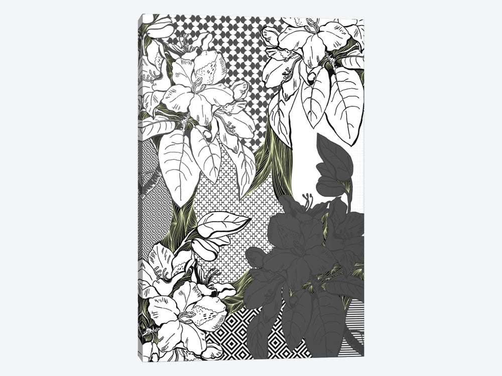 Floral Pattern (White&Black&Green) by 5by5collective 1-piece Canvas Wall Art