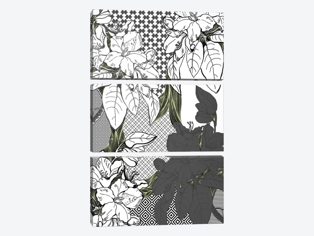 Floral Pattern (White&Black&Green) by 5by5collective 3-piece Canvas Artwork