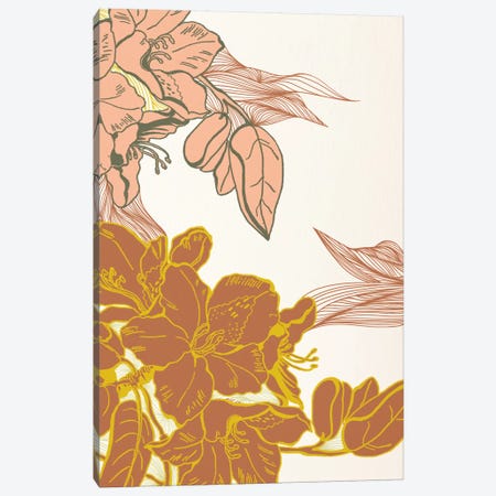 Flowers&Leaves (Orange) Canvas Print #FLPN143} by 5by5collective Canvas Wall Art