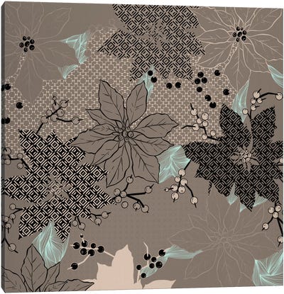 Floral Pattern (Black&Brown) Canvas Art Print - Poinsettia Art