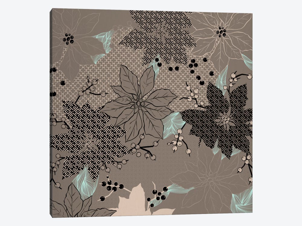 Floral Pattern (Black&Brown) by 5by5collective 1-piece Canvas Wall Art