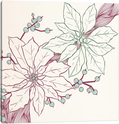 Flowers&Berries (Vinoues&Green) Canvas Art Print - Floral Pattern Collection