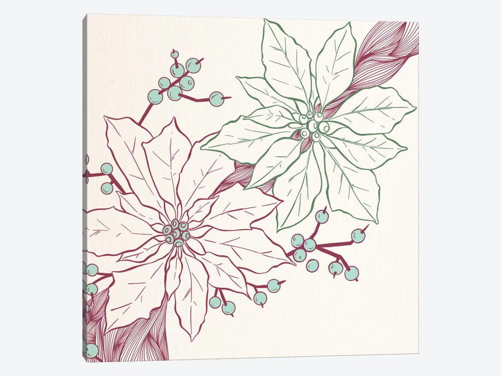 Flowers&Berries (Vinoues&Green) by 5by5collective 1-piece Canvas Print