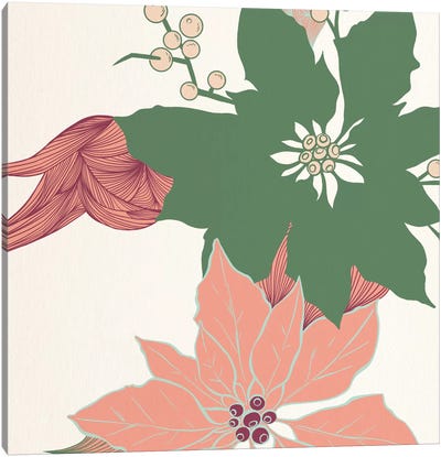 Green&Red Flowers Canvas Art Print - Floral Pattern Collection