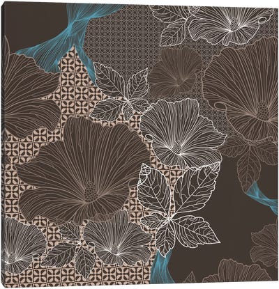 Floral Patterns (Brown&Black) Canvas Art Print - Cozy Color Palette