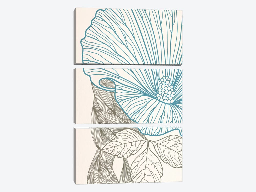 Flower&Leaves (Blue&Brown) by 5by5collective 3-piece Canvas Wall Art