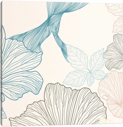 Flowers&Leaves (Blue&Brown) Canvas Art Print - Floral Pattern Collection