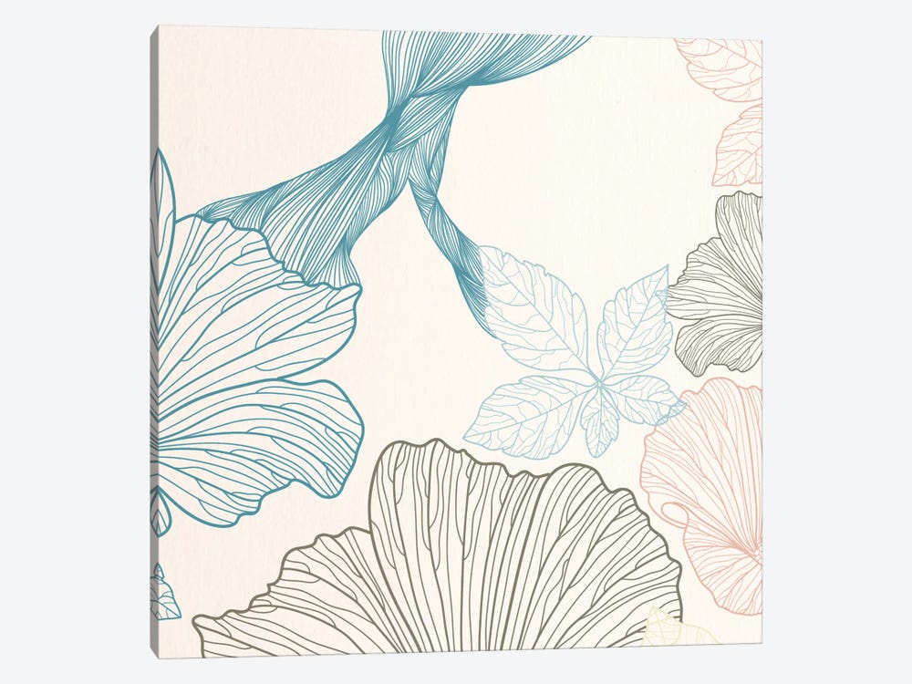 Flowers&Leaves (Blue&Brown) by 5by5collective 1-piece Canvas Art Print