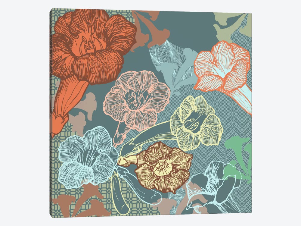 Patterns&Flowers (Multi-Color) by 5by5collective 1-piece Canvas Art Print