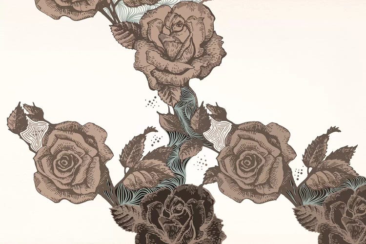 Roses & Leaves (Brown) by 5by5collective wall art