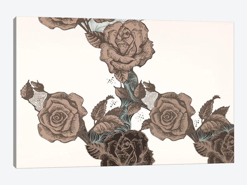 Roses & Leaves (Brown) by 5by5collective 1-piece Art Print