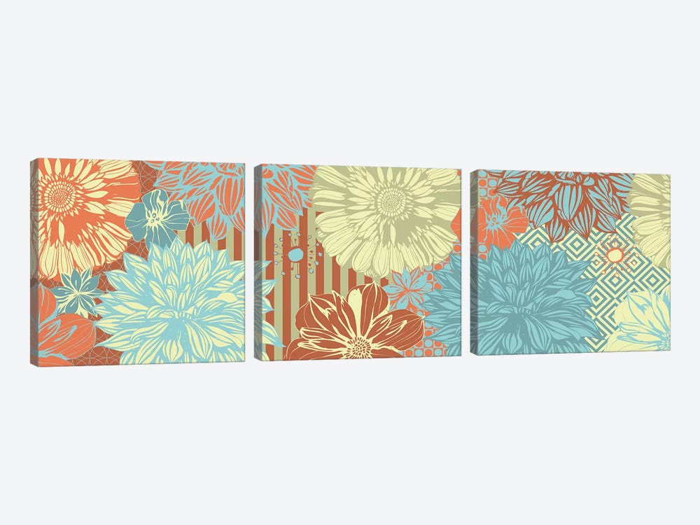 Flower Pattern (Tri-Color) by 5by5collective 3-piece Canvas Artwork