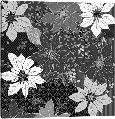 Flowers & Ornaments (White&Black) Canvas Art Print - Holiday Décor