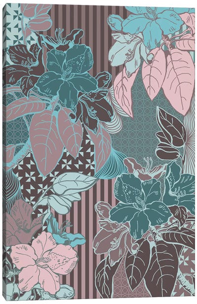 Flowers & Patterns (Vinous&Green) Canvas Art Print - Floral Pattern Collection