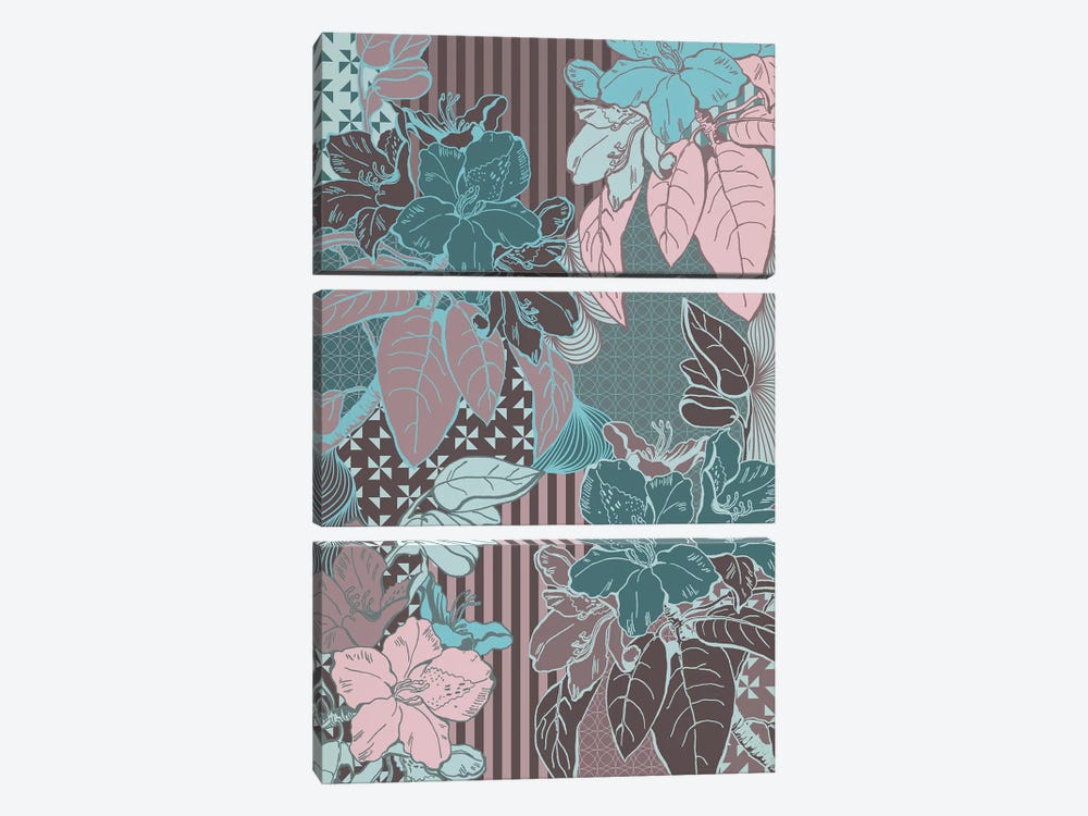 Flowers & Patterns (Vinous&Green) by 5by5collective 3-piece Canvas Art Print