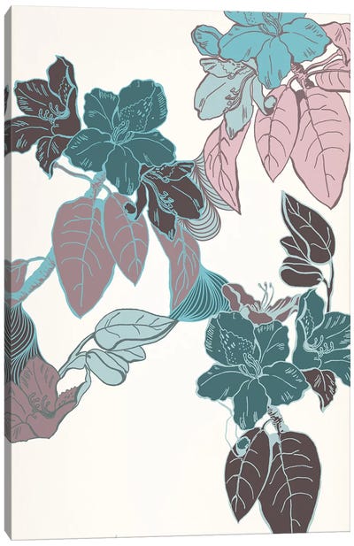 Flowers & Leaves (Vinous&Green) II Canvas Art Print - Floral Pattern Collection