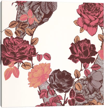 Roses & Leaves (Red) Canvas Art Print - Rose Art