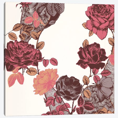 Roses & Leaves (Red) Canvas Print #FLPN3} by 5by5collective Canvas Print