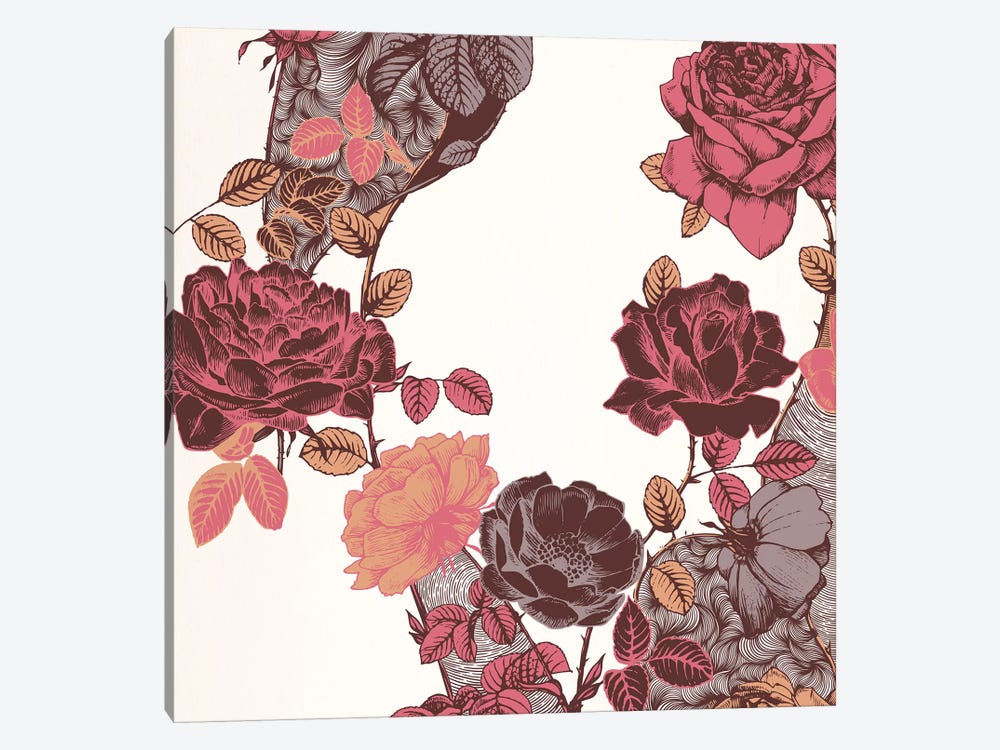 Roses & Leaves (Red) by 5by5collective 1-piece Art Print