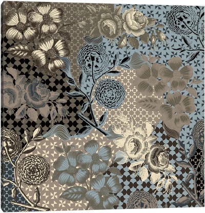 Flower Pattern (Brown&Blue) Canvas Art Print - Floral Pattern Collection