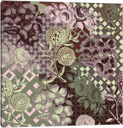 Flowers & Ornaments (Vinous&Green) Canvas Art Print - Floral Pattern Collection