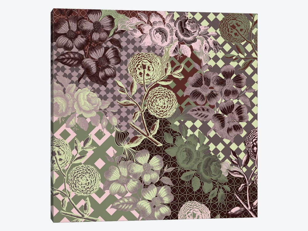 Flowers & Ornaments (Vinous&Green) by 5by5collective 1-piece Canvas Wall Art