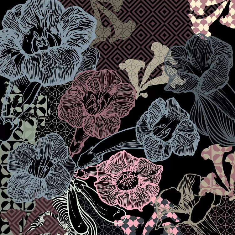 Flower Pattern (Dark Shades) by 5by5collective wall art