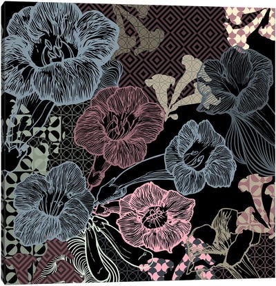 Flower Pattern (Dark Shades) Canvas Art Print - Hibiscus Art